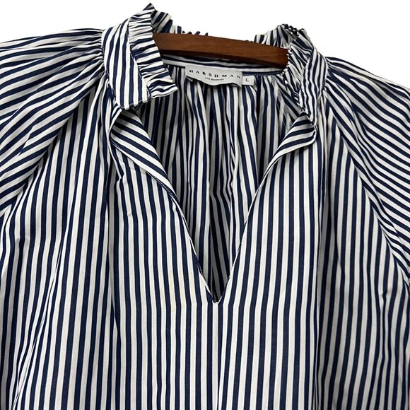 Harshman Los Angeles Womens Blue Striped Ruffle Collar Vneck Blouse Size Large - Picture 6 of 6